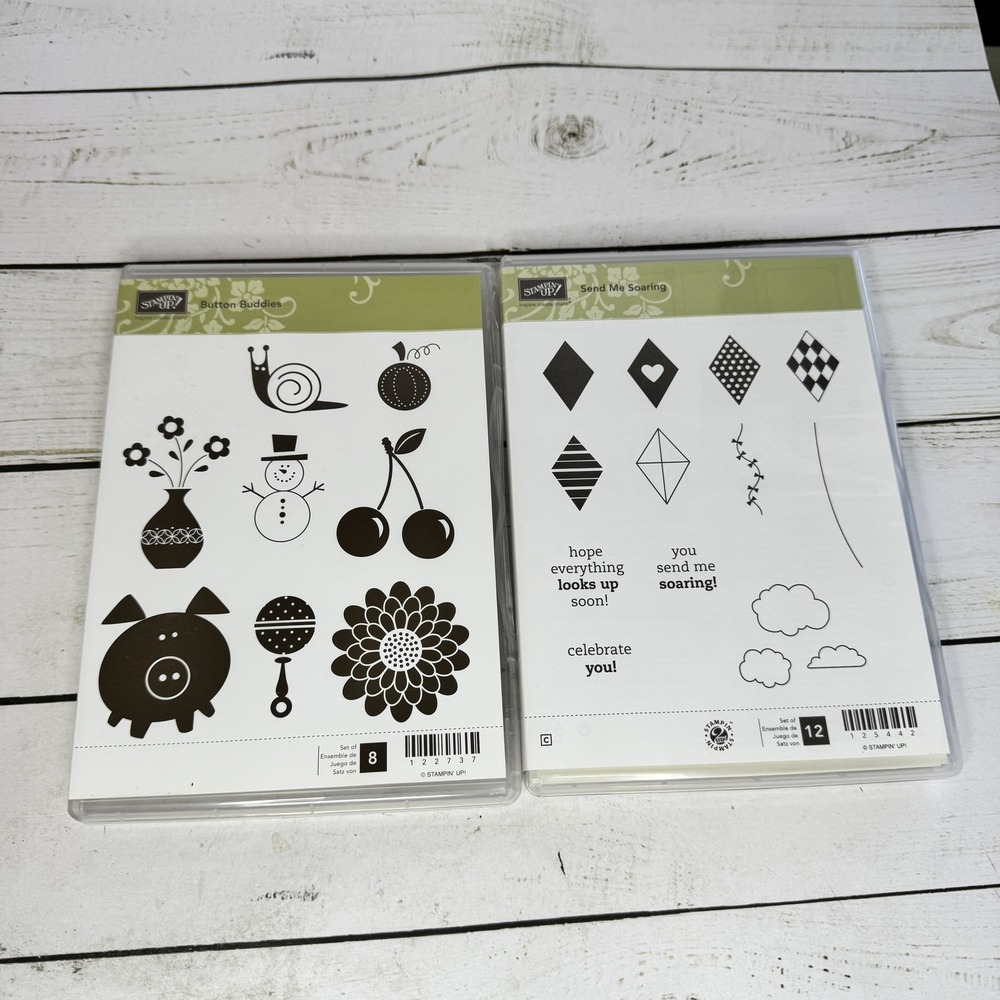 Stampin' Up! Clear-Mount Stamp Sets Button Buddies (8) & Send Me Soaring (12)‎